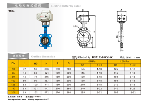埃美柯電動對夾式蝶閥尺寸圖 埃美柯電動對夾式蝶閥尺寸圖